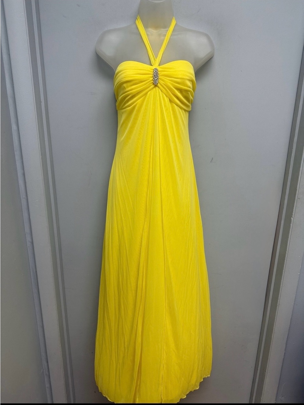 Vintage Y2K Sunshine Yellow Halter Maxi Dress Open Back Goddess Gown